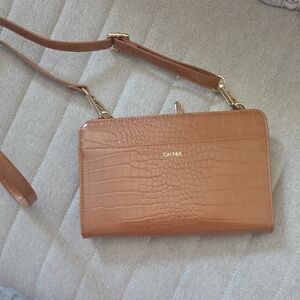 Calpak Brown Croc-Embossed Travel Crossbody Bag